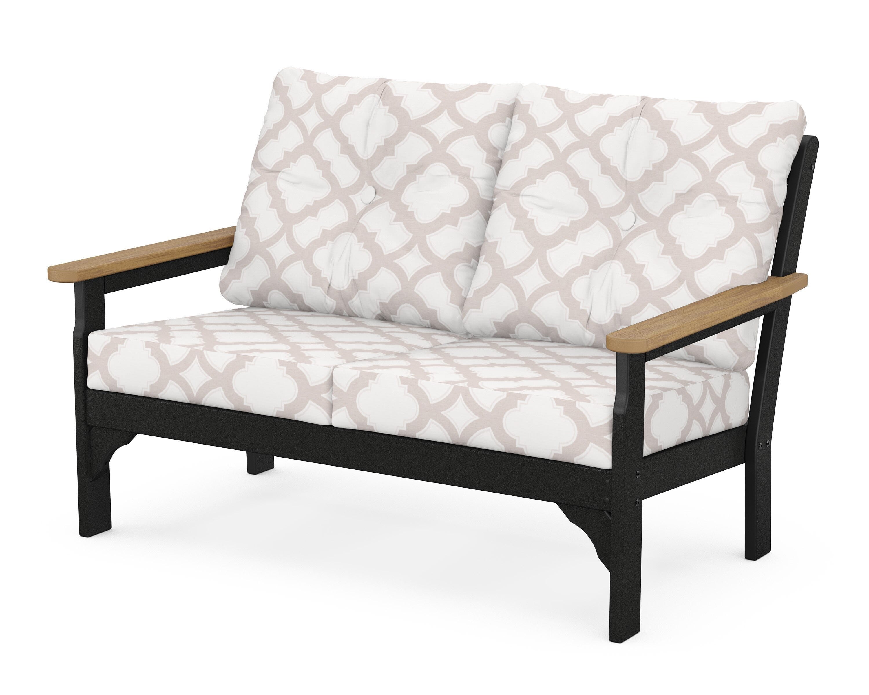 POLYWOOD® Vineyard Deep Seating Loveseat in Black / Natural / Trellis Dune Burlap