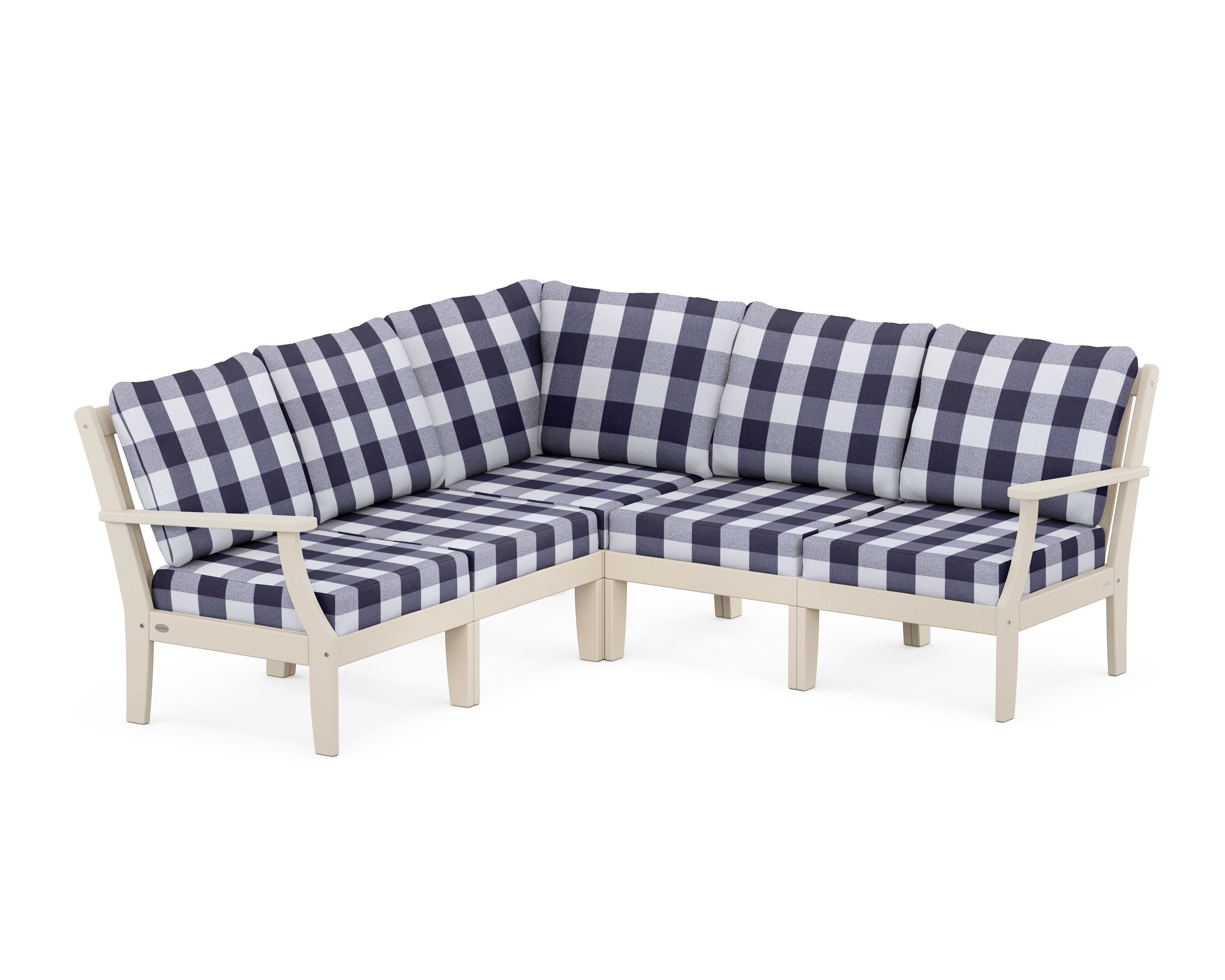 POLYWOOD® Braxton Modular 5-Piece Deep Seating Set in Sand / Buffalo Plaid Navy