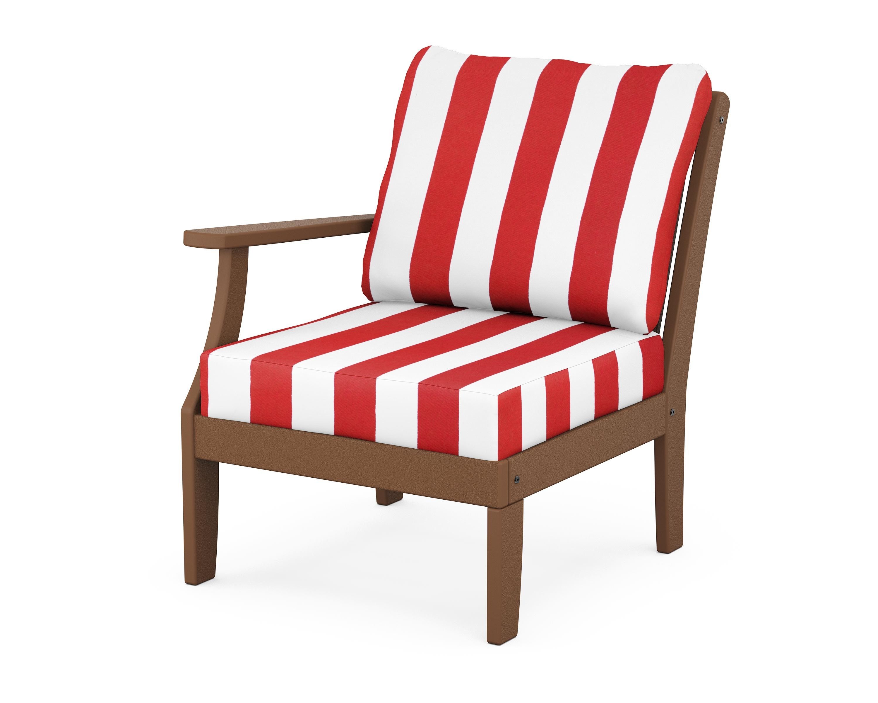 POLYWOOD® Braxton Modular Left Arm Chair in Teak / Cabana Stripe Crimson