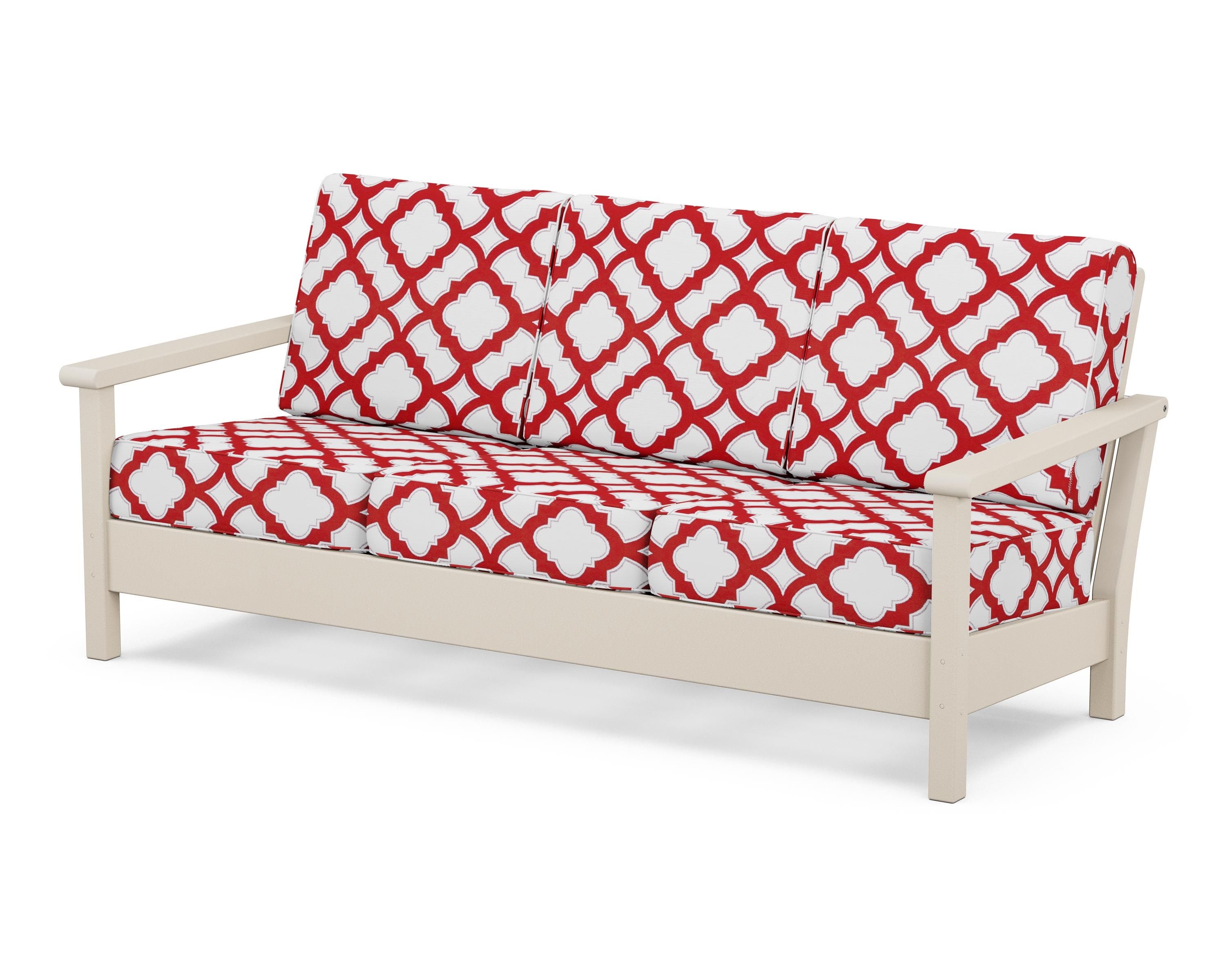 POLYWOOD® Harbour Deep Seating Sofa in Sand / Trellis Crimson