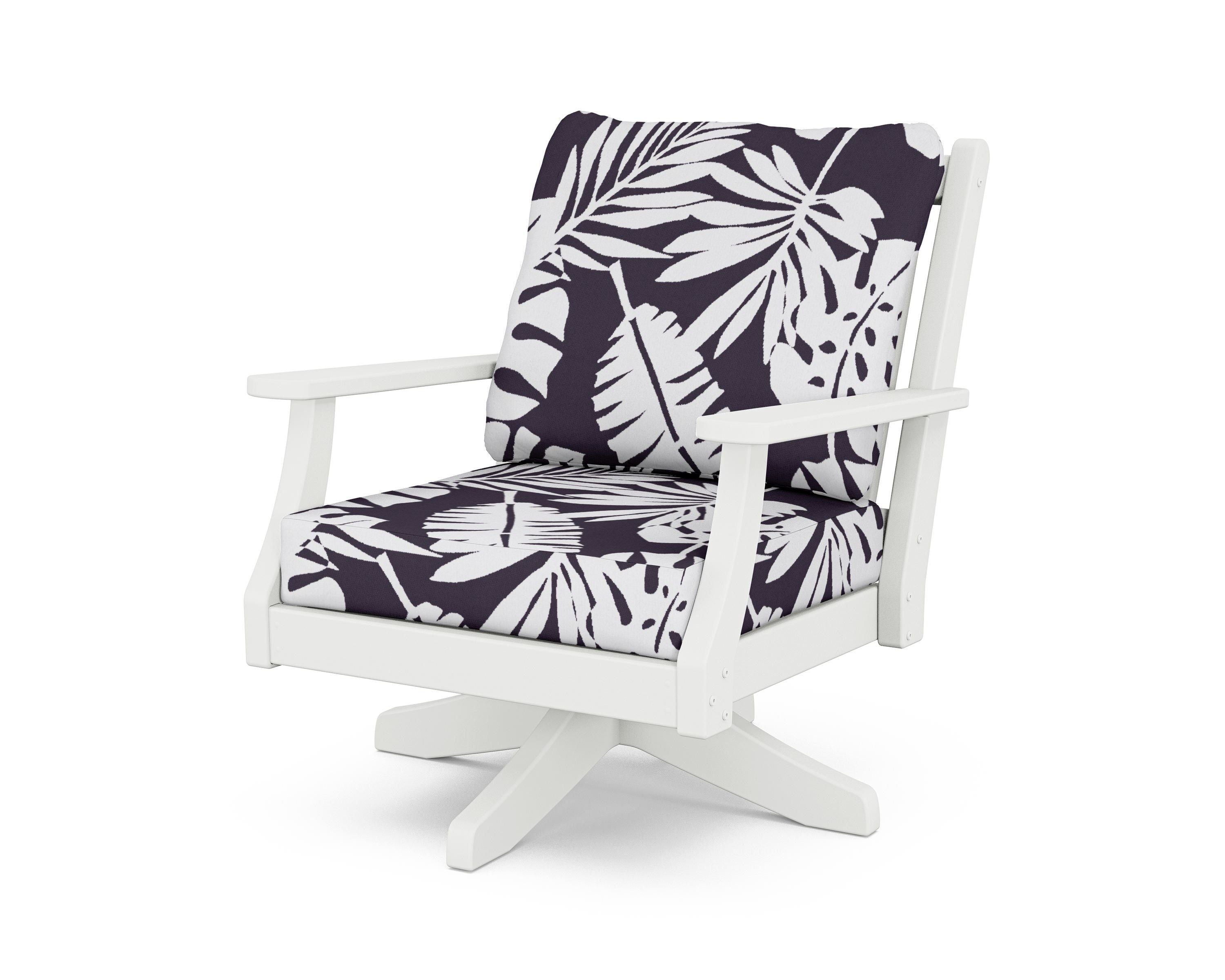 Country Living Wovendale Deep Seating Swivel Chair in White / Leaf Navy