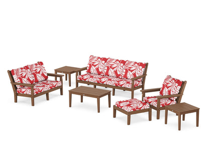 POLYWOOD® Chippendale 7-Piece Deep Seating Set in Teak / Leaf Crimson