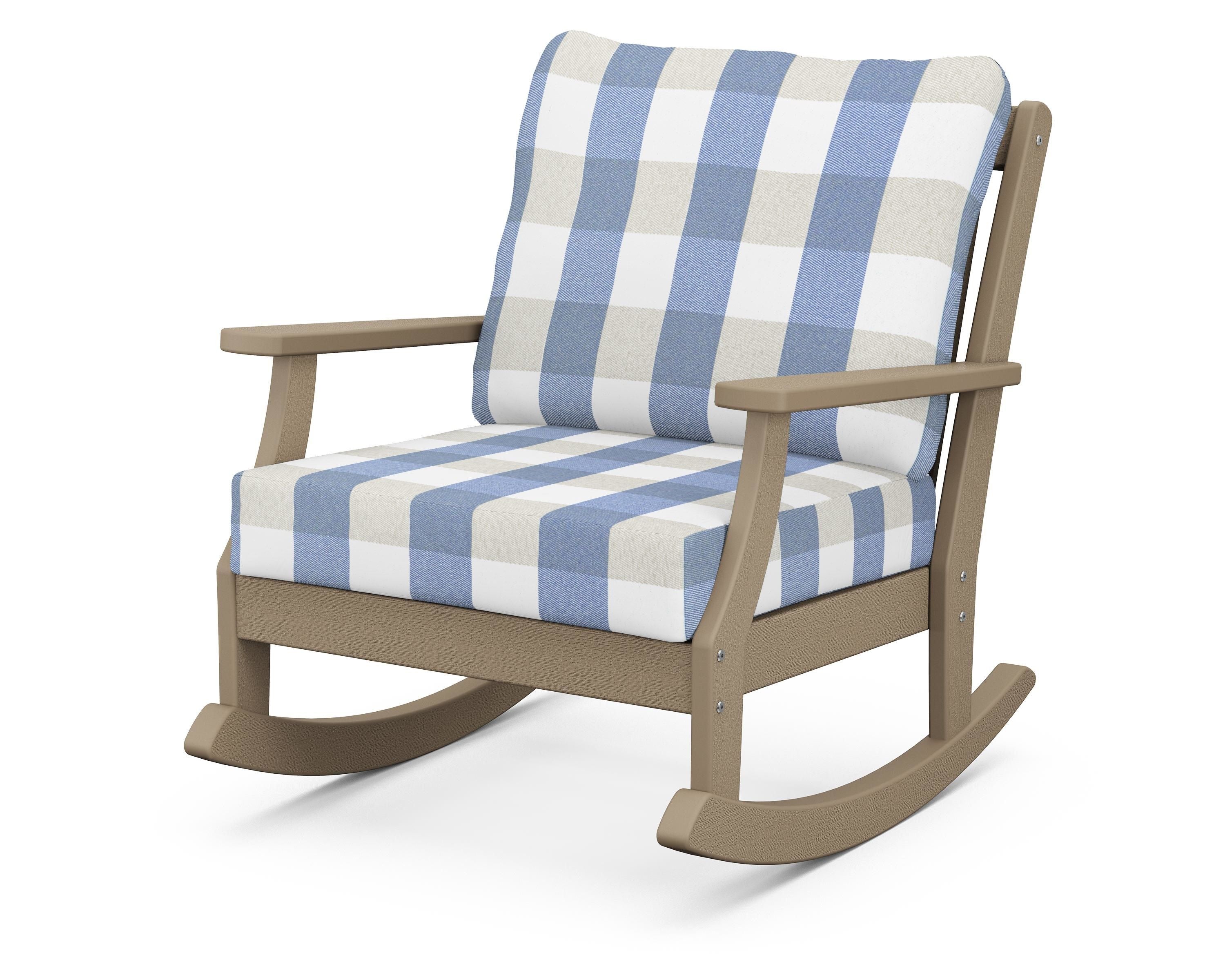 POLYWOOD® Braxton Deep Seating Rocking Chair in Vintage Sahara / Buffalo Plaid Sky Blue