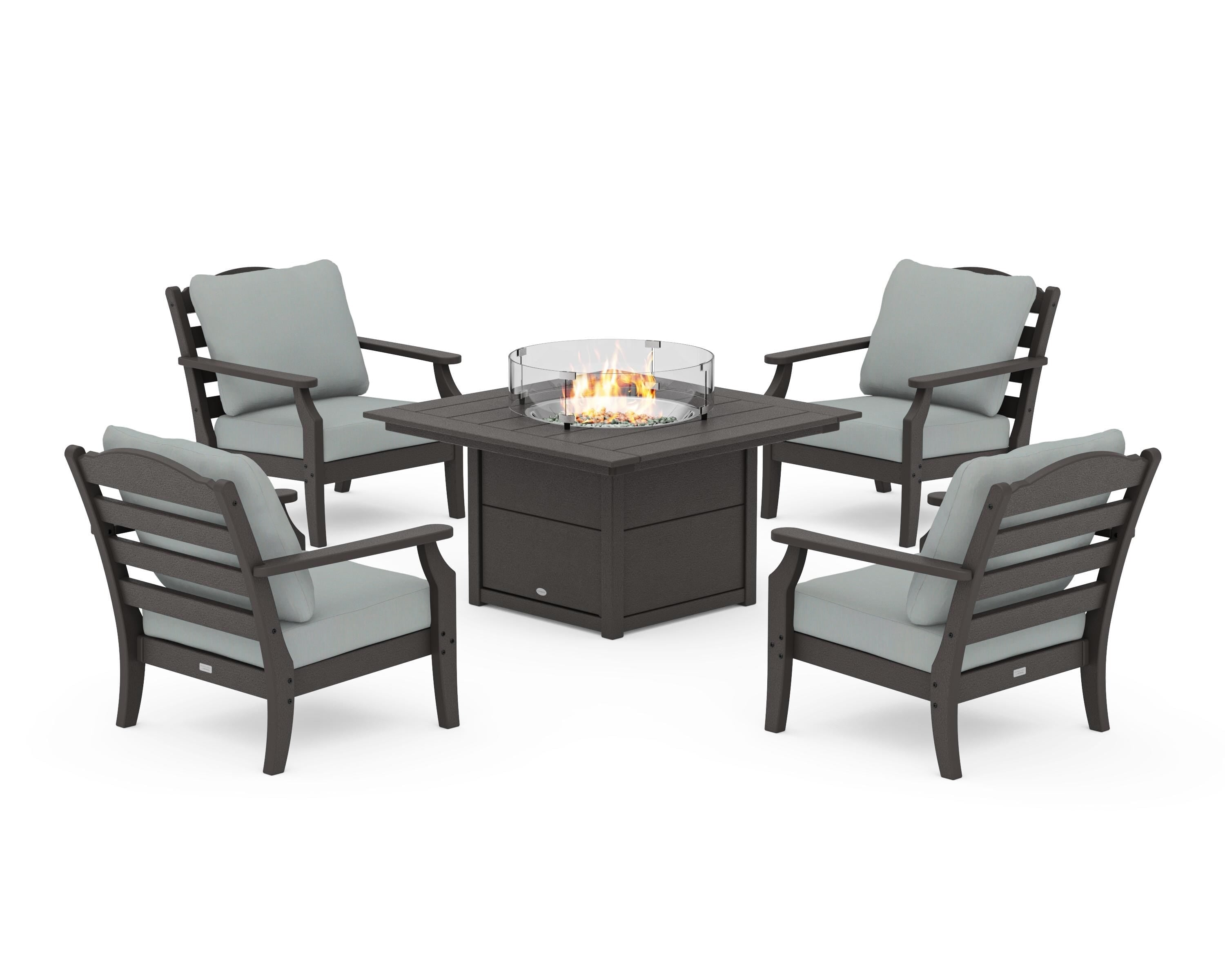 Draper James™ by  POLYWOOD® Savannah 5-Piece Deep Seating Set with Fire Pit Table in Vintage Coffee / Spa
