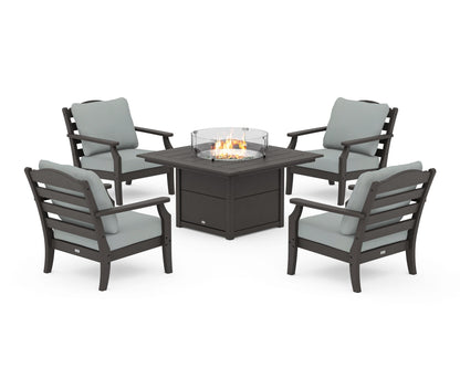 Draper James™ by  POLYWOOD® Savannah 5-Piece Deep Seating Set with Fire Pit Table in Vintage Coffee / Spa