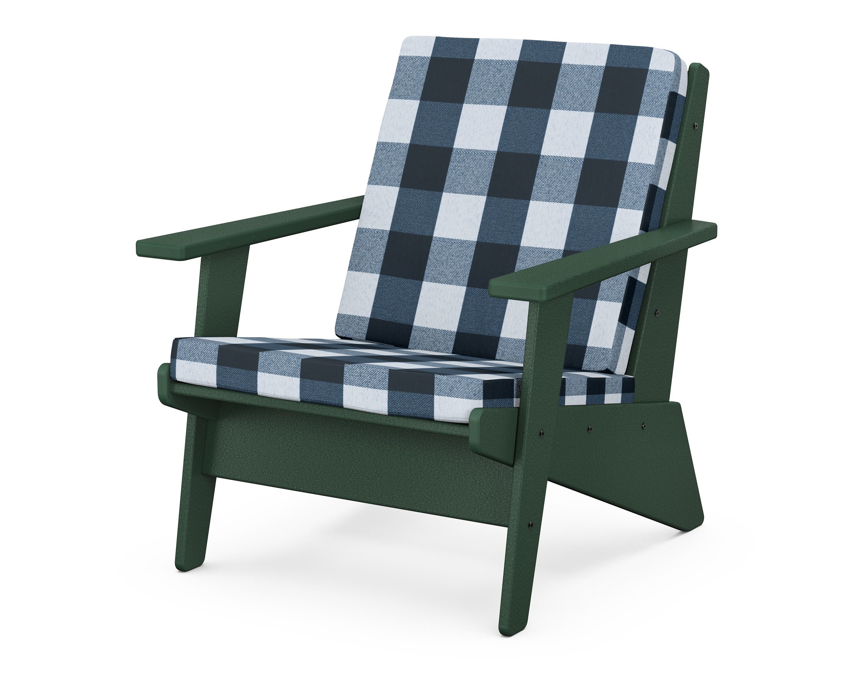 POLYWOOD® Riviera Modern Lounge Chair in Green / Buffalo Plaid Marine Indigo