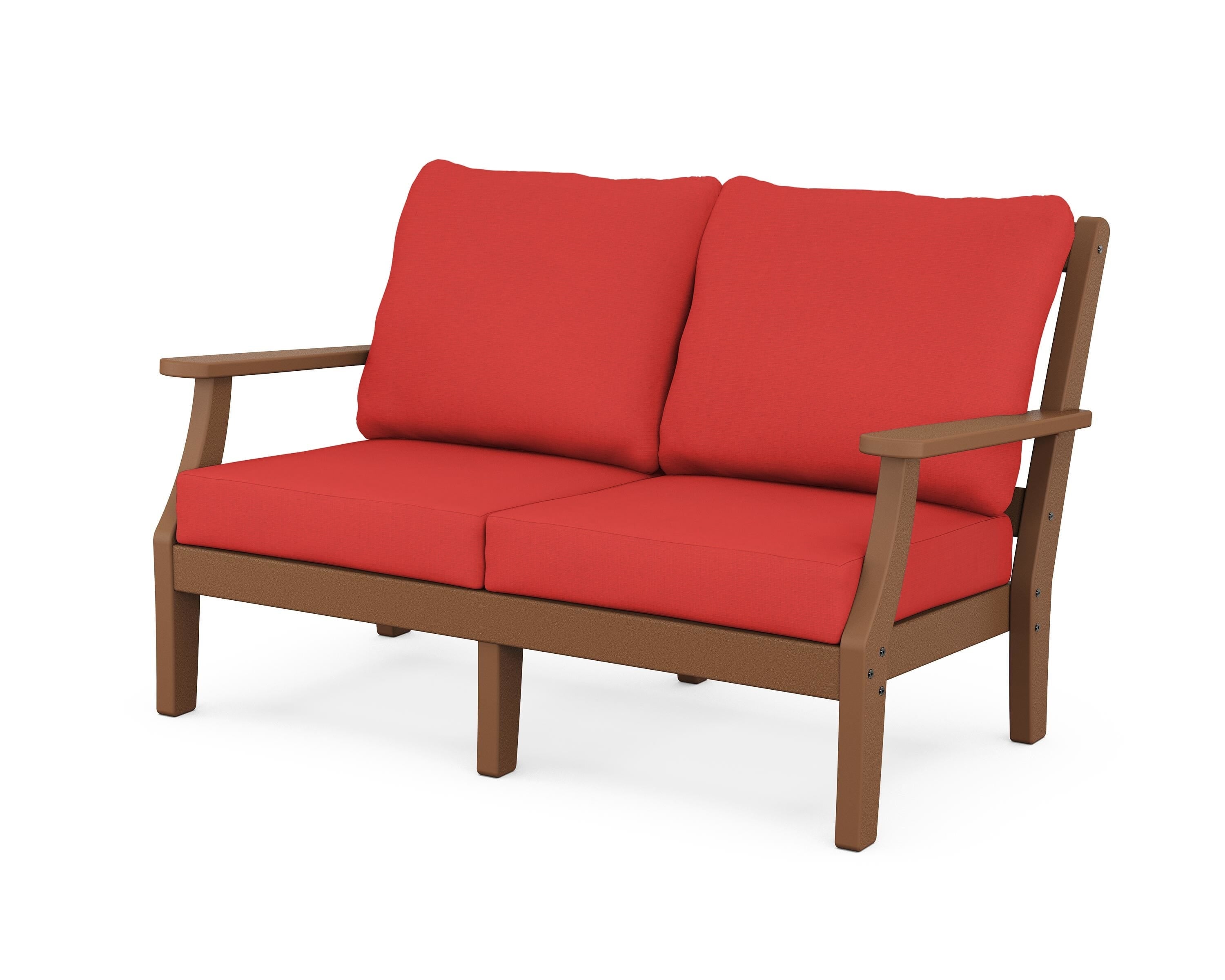 Martha Stewart by POLYWOOD® Chinoiserie Deep Seating Loveseat in Teak / Crimson Linen