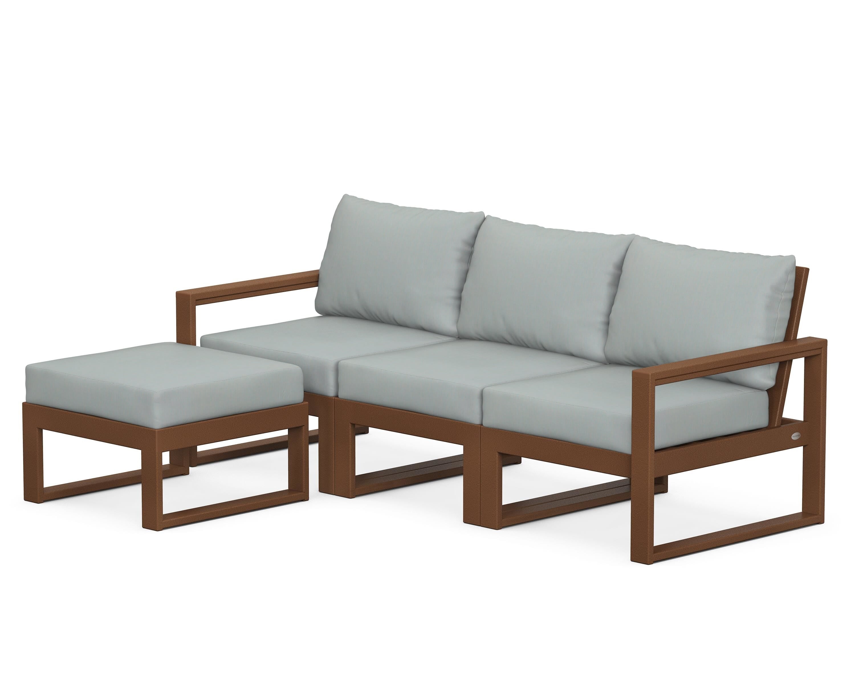 POLYWOOD® EDGE 4-Piece Modular Deep Seating Set with Ottoman in Teak / Spa