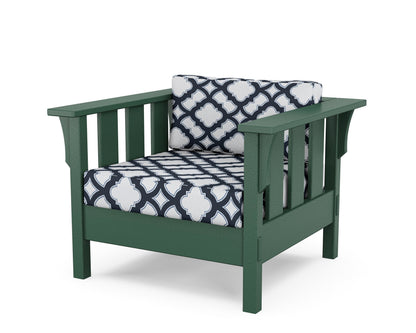 Martha Stewart by POLYWOOD® Acadia Deep Seating Chair in Green / Trellis Marine Indigo