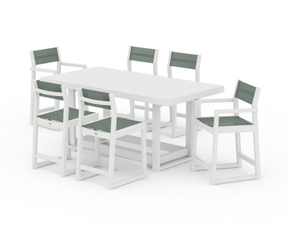 POLYWOOD® EDGE Sling 7-Piece Counter Table Set in White / Dupioni Sea Mist Sling