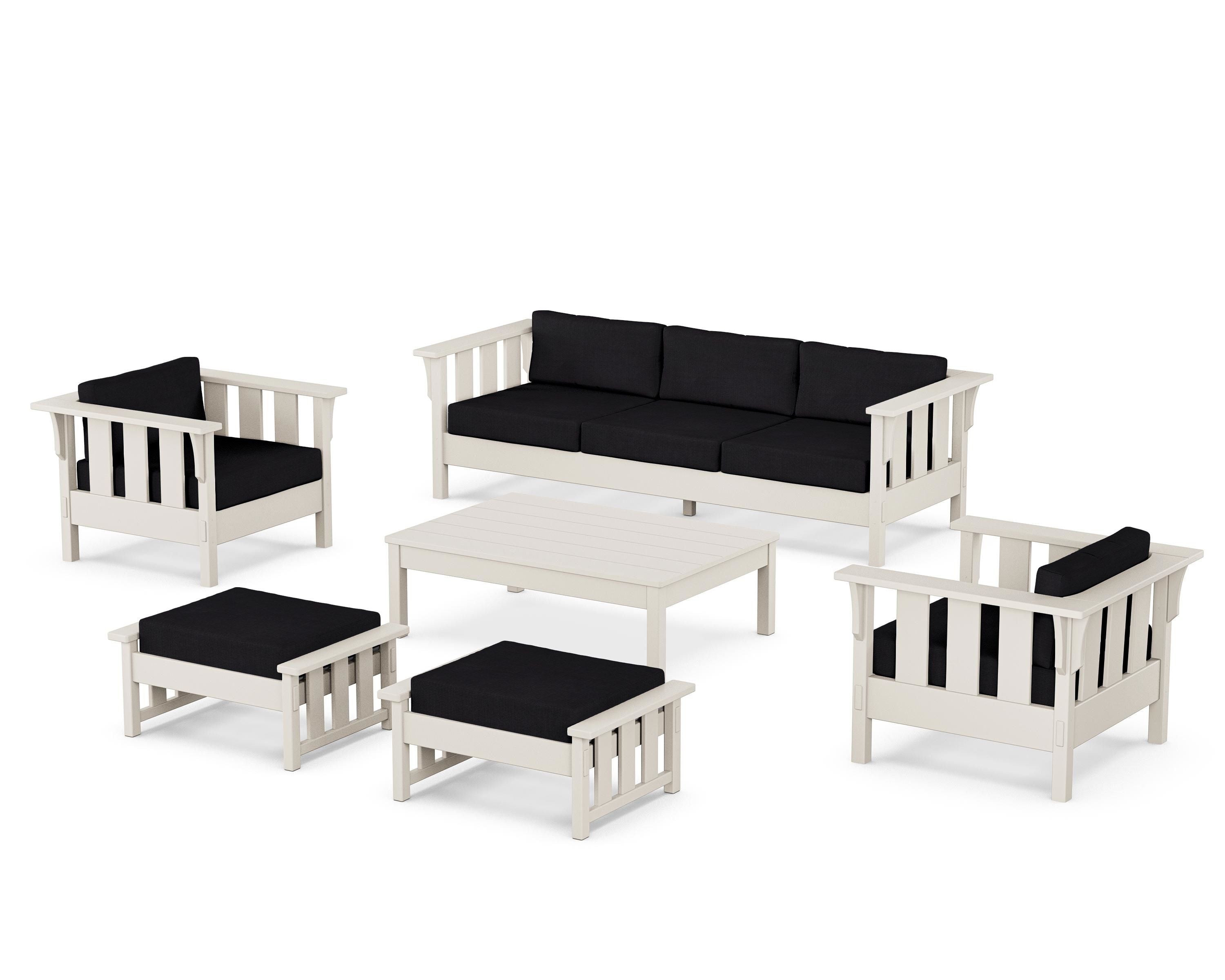 Martha Stewart by POLYWOOD® Acadia 6-Piece Lounge Sofa Set in Sand / Midnight Linen