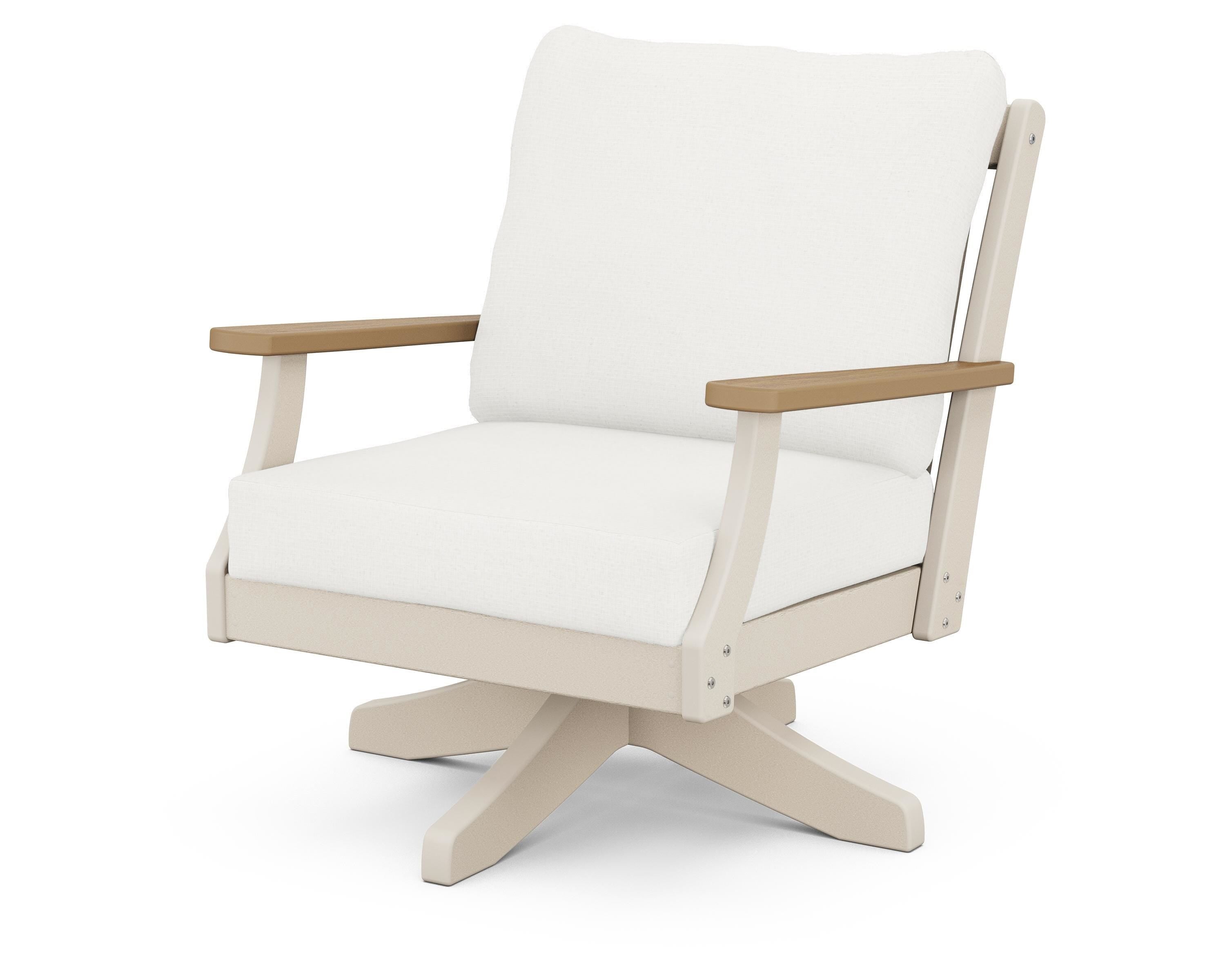 POLYWOOD® Braxton Deep Seating Swivel Chair in Sand / Natural / Natural Linen