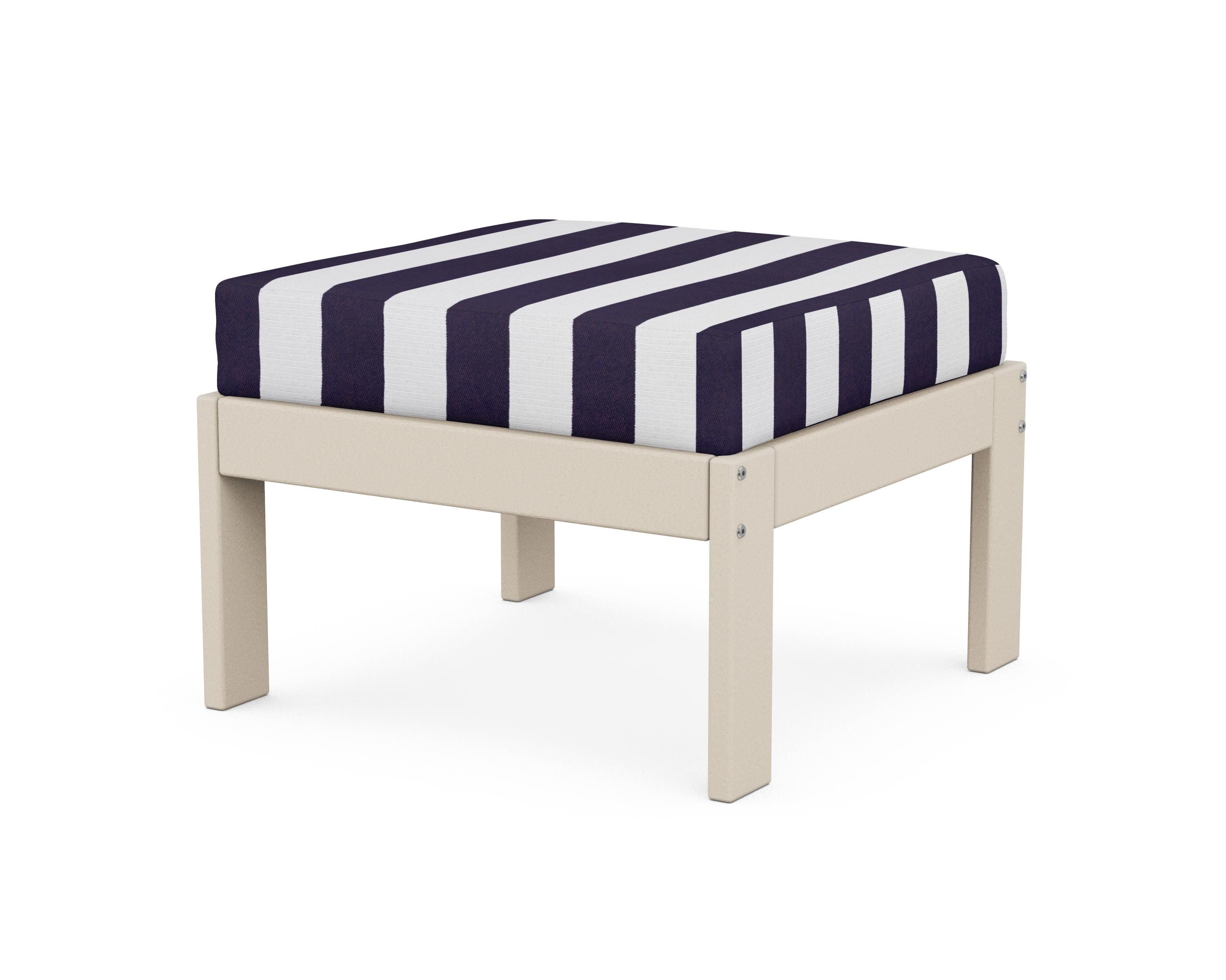 POLYWOOD® Vineyard Modular Ottoman in Sand / Cabana Stripe Navy