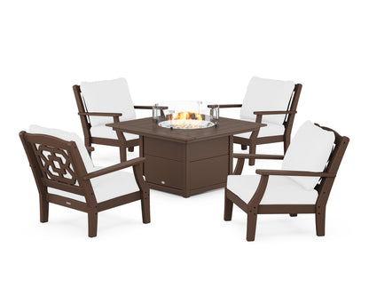 Martha Stewart by POLYWOOD® Chinoiserie 5-Piece Deep Seating Set with Fire Pit Table in Mahogany / Natural