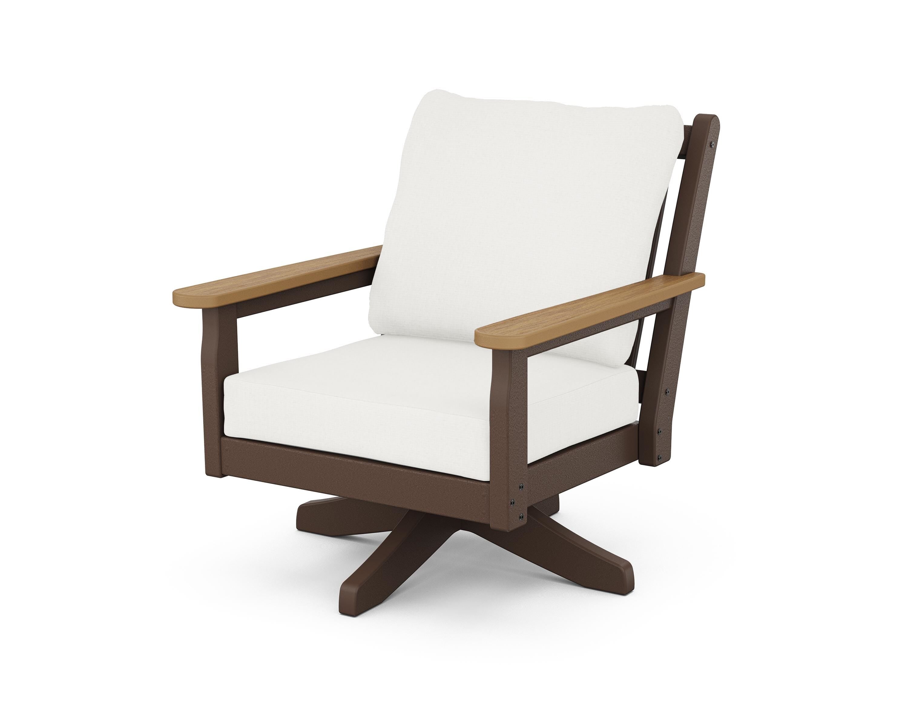 POLYWOOD® Chippendale Deep Seating Swivel Chair in Mahogany / Natural / Natural Linen