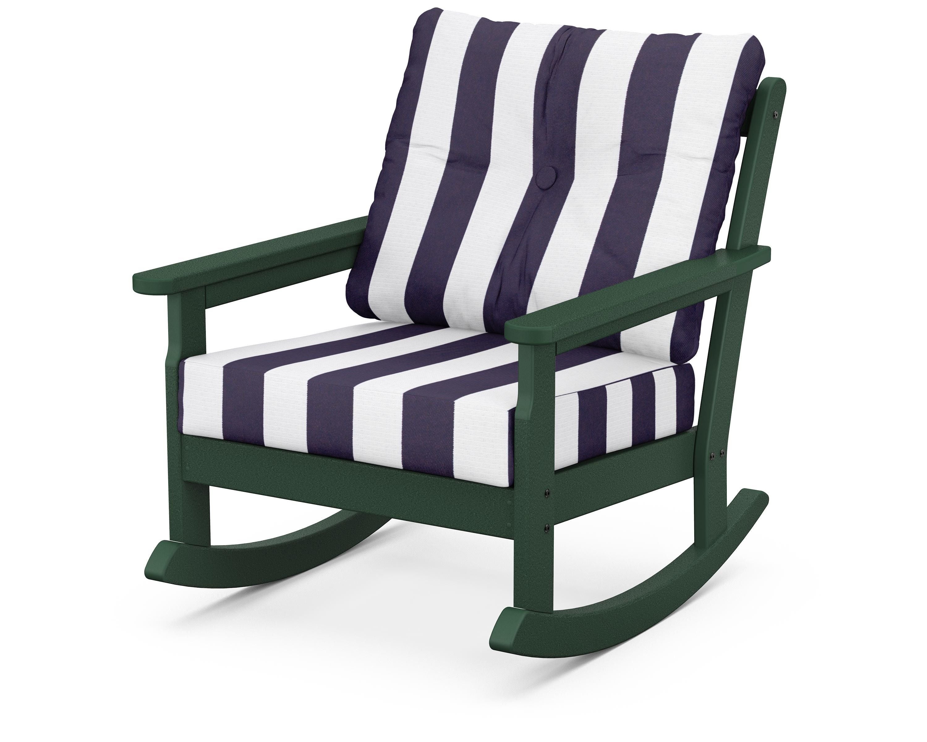 POLYWOOD® Vineyard Deep Seating Rocking Chair in Green / Cabana Stripe Navy