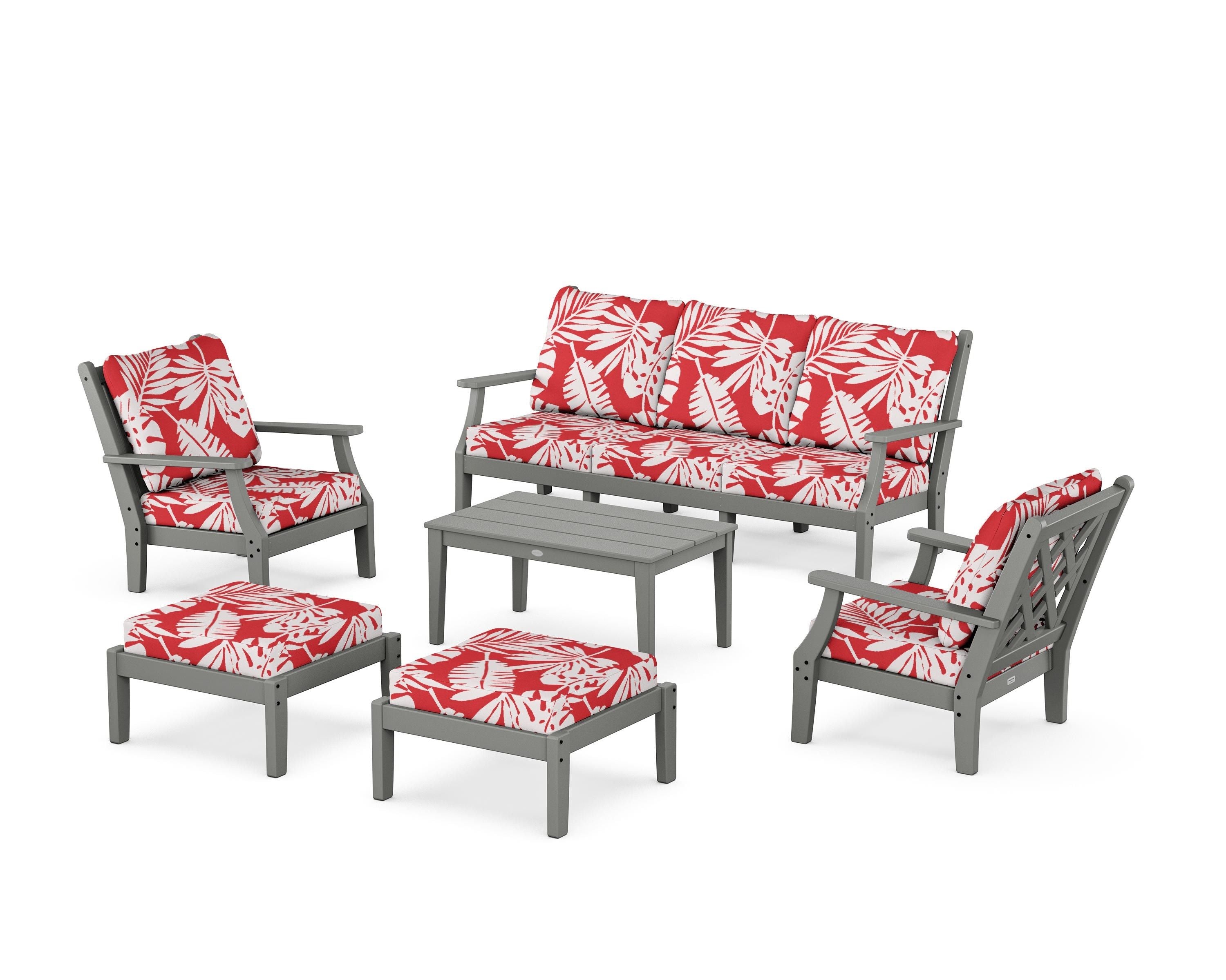 Country Living Wovendale 6-Piece Lounge Sofa Set in Slate Grey / Leaf Crimson