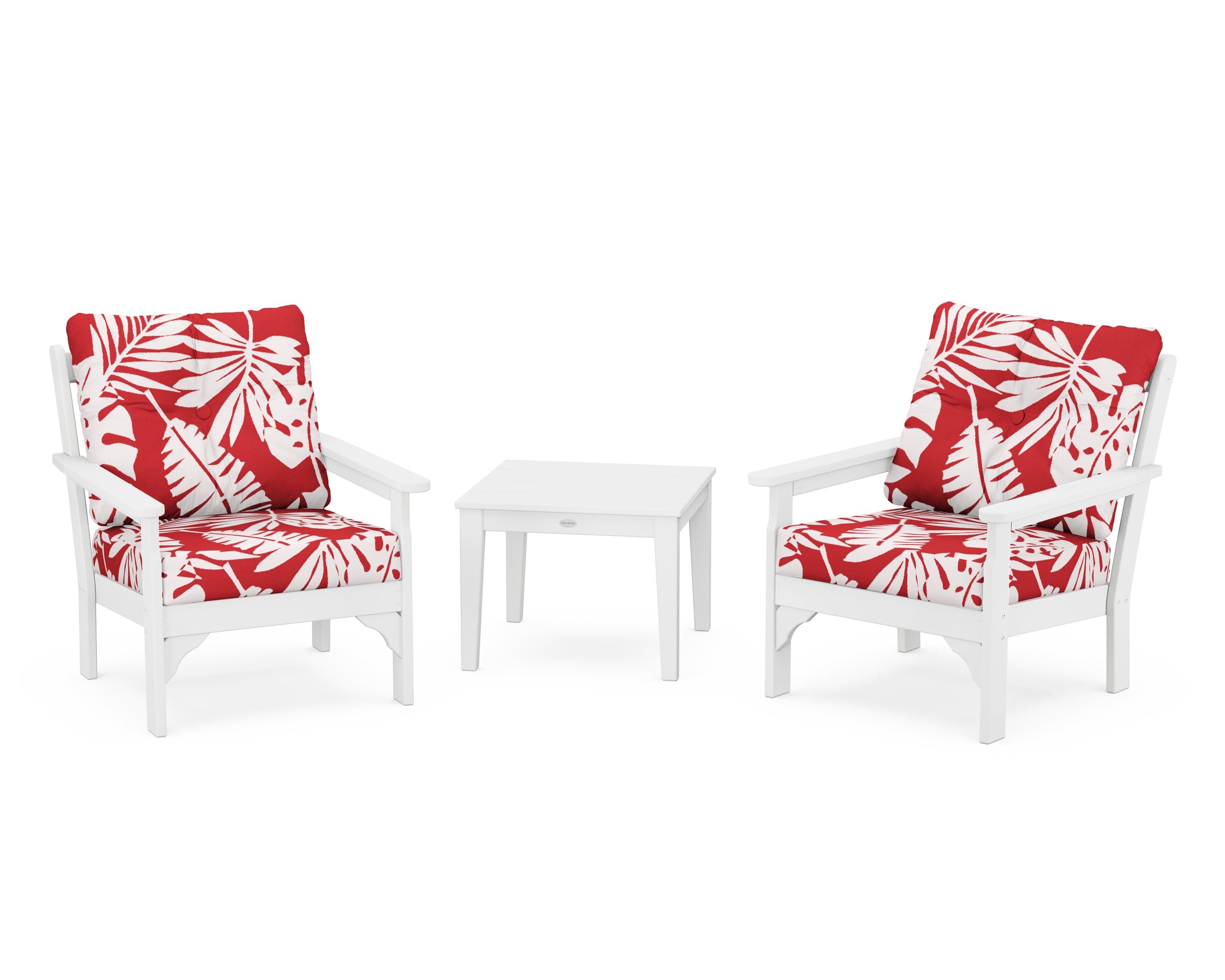 POLYWOOD® Vineyard 3-Piece Deep Seating Set in White / Leaf Crimson