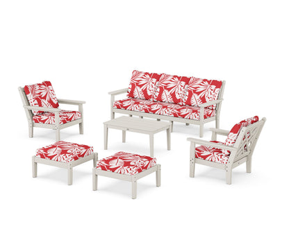 POLYWOOD® Chippendale 6-Piece Lounge Sofa Set in Sand / Leaf Crimson