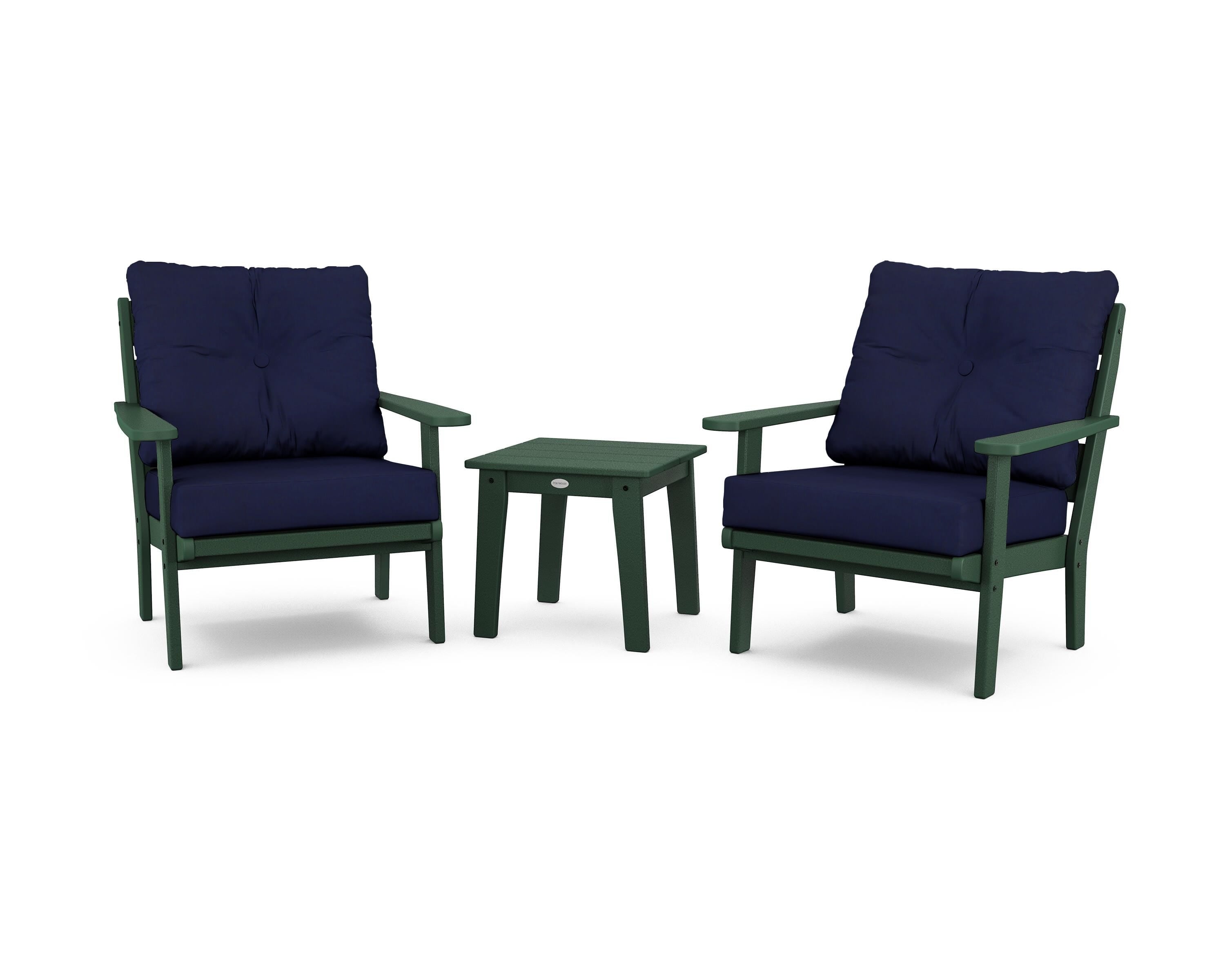 POLYWOOD® Lakeside 3-Piece Deep Seating Chair Set in Green / Navy