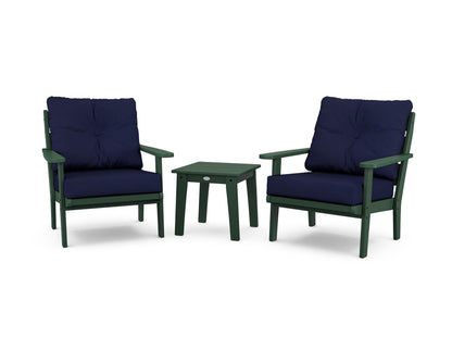POLYWOOD® Lakeside 3-Piece Deep Seating Chair Set in Green / Navy