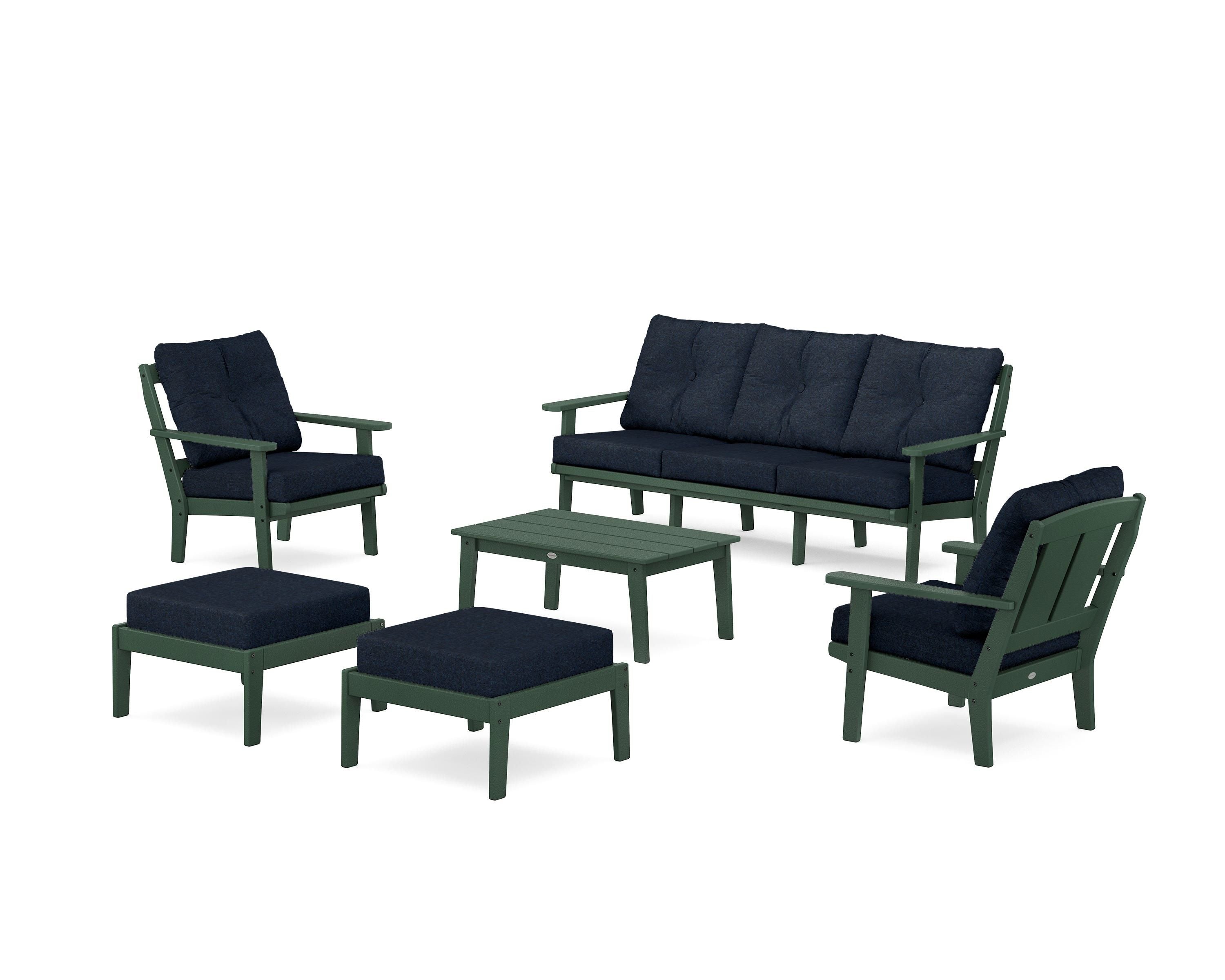 POLYWOOD® Mission 6-Piece Lounge Sofa Set in Green / Marine Indigo