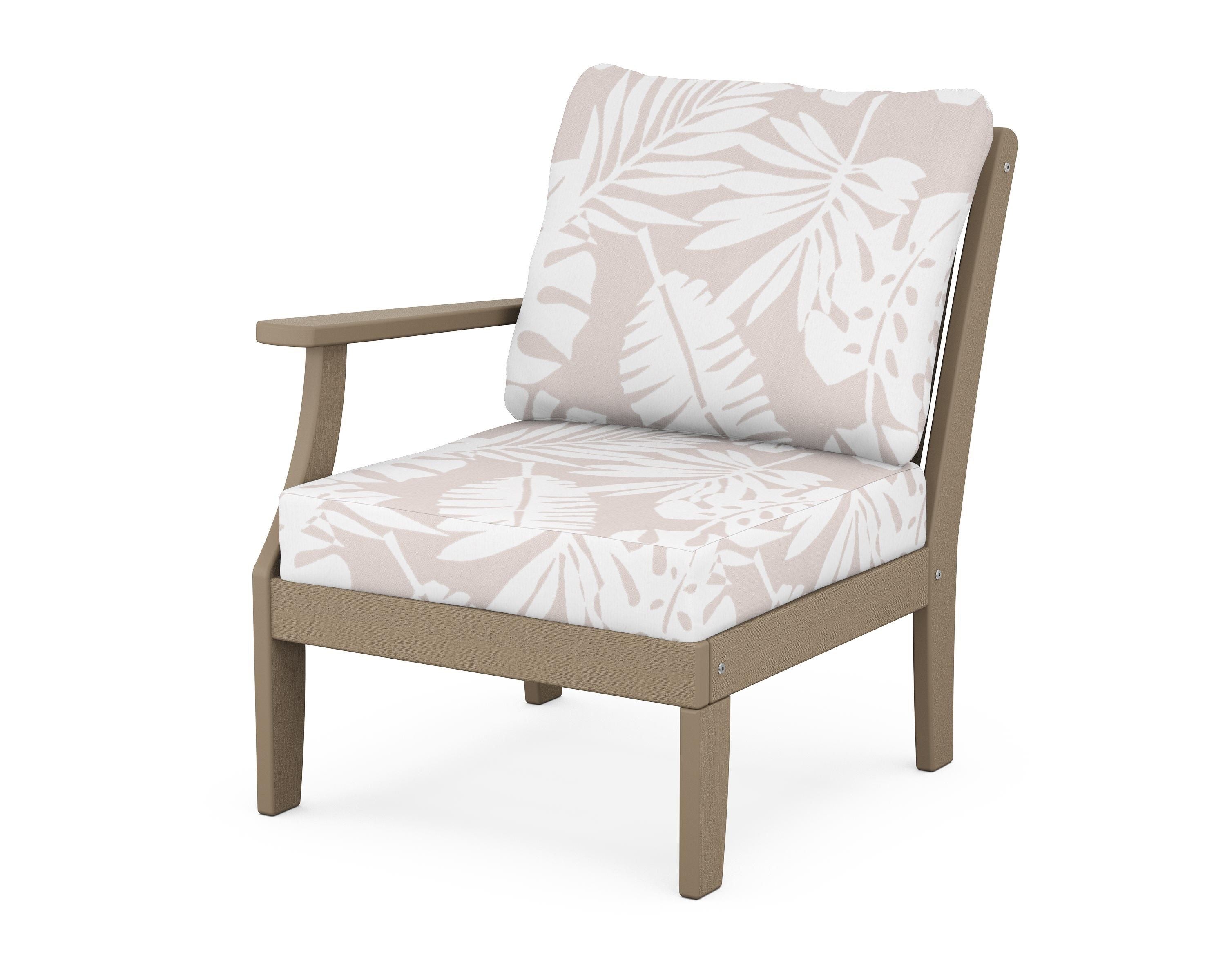 POLYWOOD® Braxton Modular Left Arm Chair in Vintage Sahara / Leaf Dune Burlap
