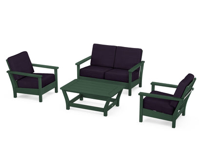 POLYWOOD® Harbour 4-Piece Deep Seating Set in Green / Navy Linen