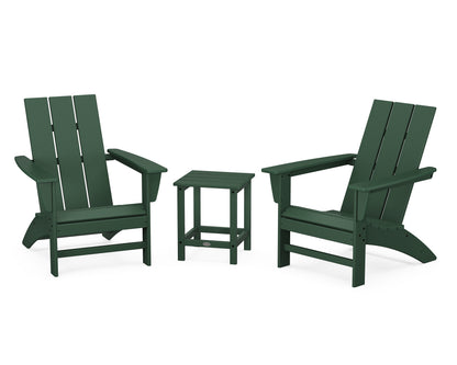POLYWOOD® Modern 3-Piece Adirondack Set with Long Island 18" Side Table in Green