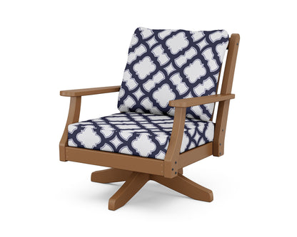 Country Living Wovendale Deep Seating Swivel Chair in Teak / Trellis Navy