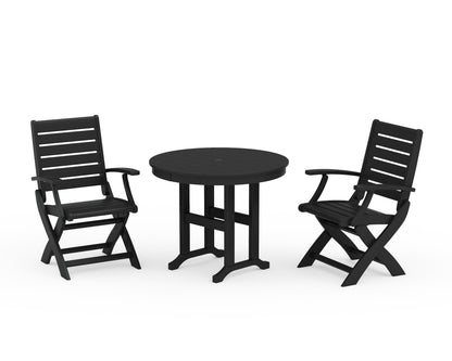 POLYWOOD® Signature Folding Chair 3-Piece Round Farmhouse Dining Set in Black