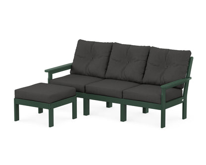 POLYWOOD® Vineyard 4-Piece Sectional with Ottoman in Green / Spectrum Carbon