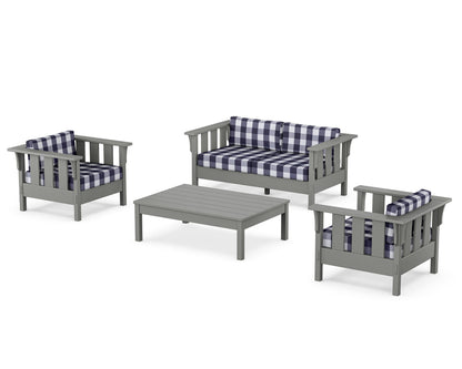 Martha Stewart by POLYWOOD® Acadia 4-Piece Deep Seating Set with Loveseat in Slate Grey / Buffalo Plaid Navy