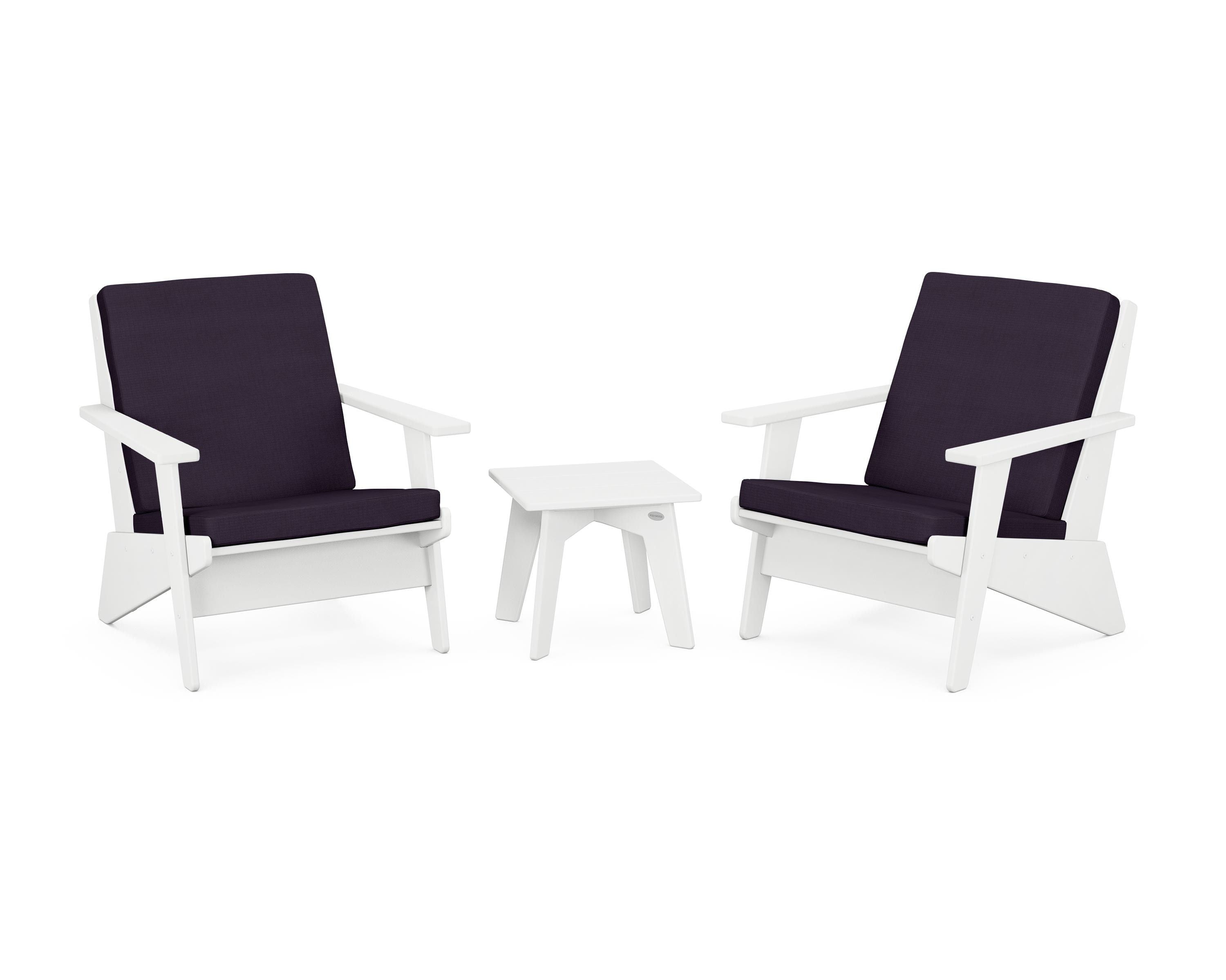 POLYWOOD® Riviera Modern Lounge 3-Piece Set in White / Navy Linen
