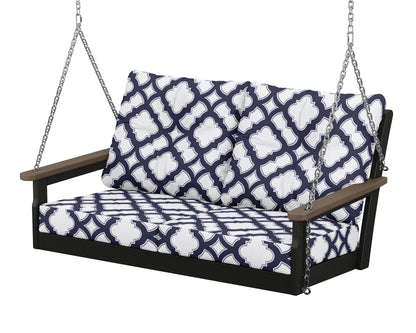 POLYWOOD® Vineyard Deep Seating Swing in Black / Kona / Trellis Navy