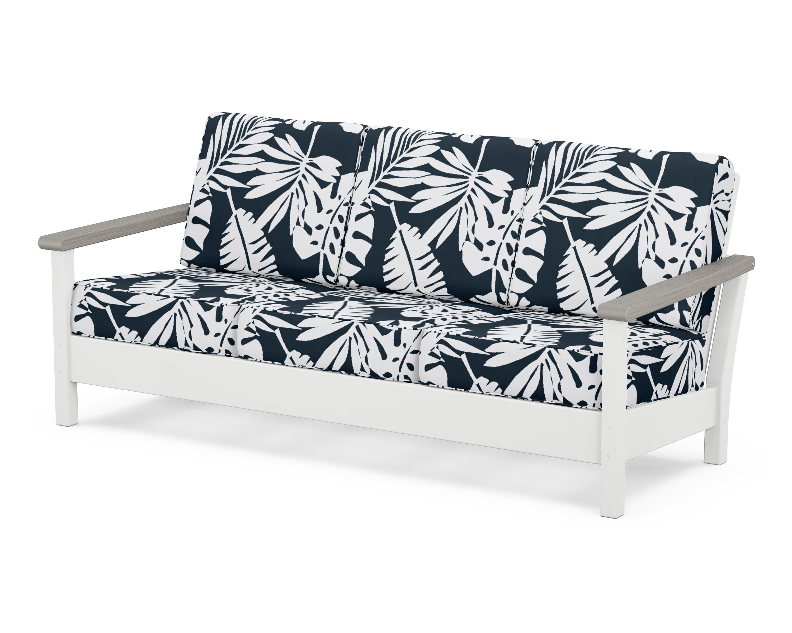 POLYWOOD® Harbour Deep Seating Sofa in White / Driftwood / Leaf Marine Indigo