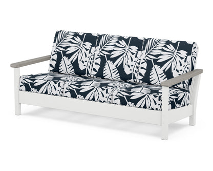 POLYWOOD® Harbour Deep Seating Sofa in White / Driftwood / Leaf Marine Indigo