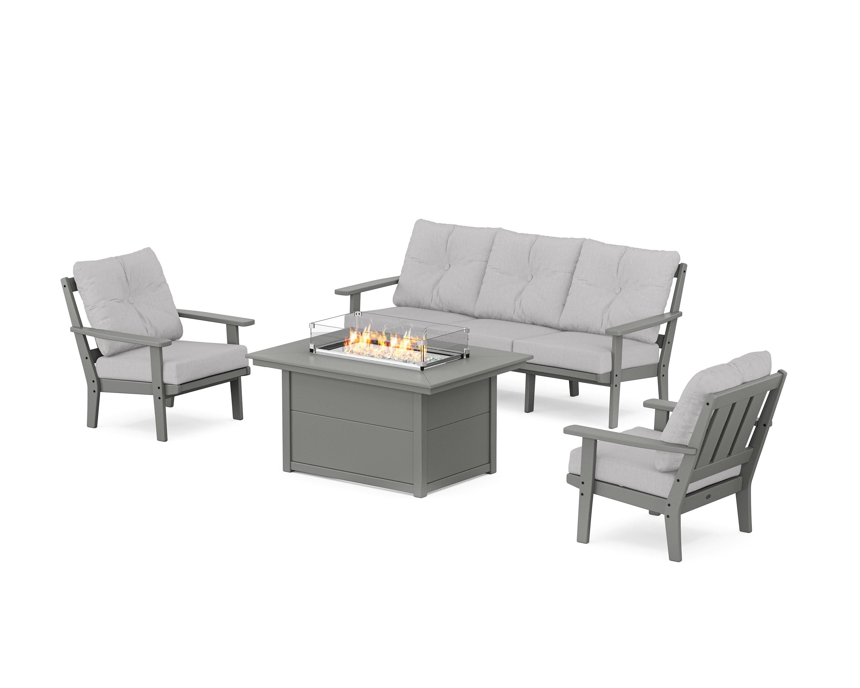POLYWOOD® Oxford Deep Seating Fire Pit Table Set in Slate Grey / Granite