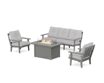 POLYWOOD® Oxford Deep Seating Fire Pit Table Set in Slate Grey / Granite