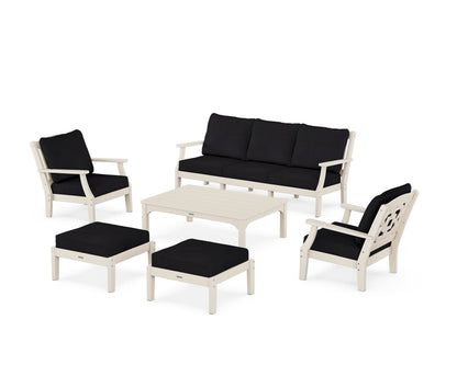 Martha Stewart by POLYWOOD® Chinoiserie 6-Piece Lounge Sofa Set in Sand / Midnight Linen