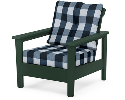 POLYWOOD® Prescott Deep Seating Chair in Green / Buffalo Plaid Marine Indigo