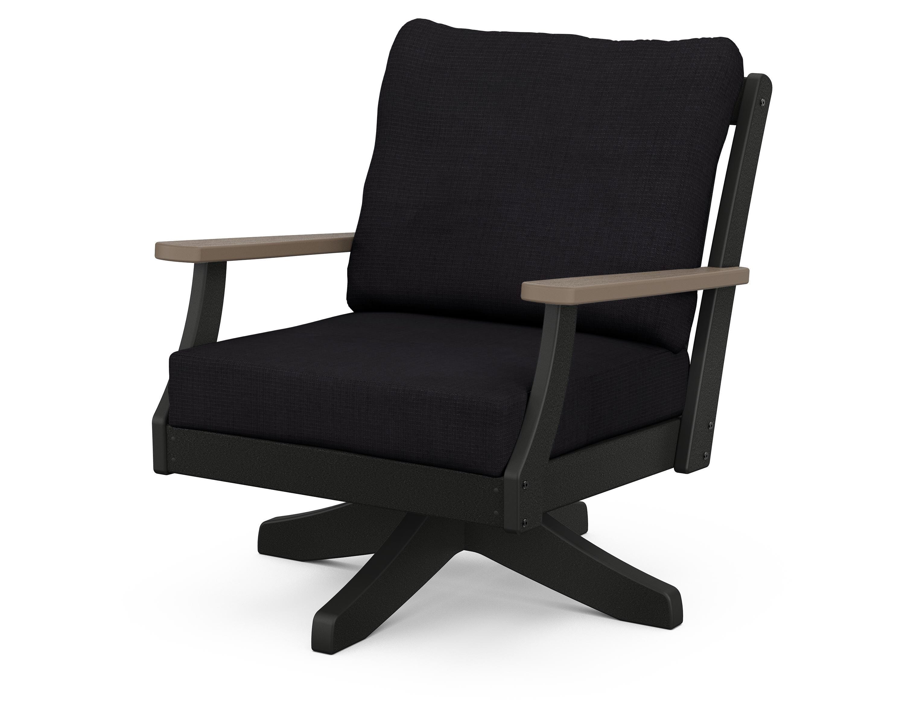 POLYWOOD® Braxton Deep Seating Swivel Chair in Black / Kona / Midnight Linen