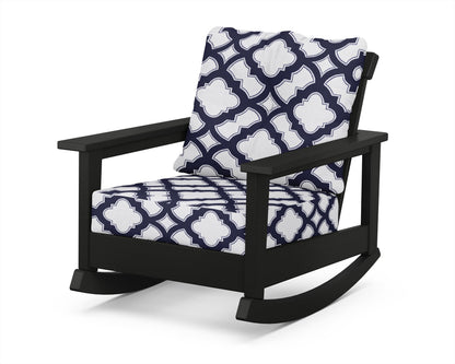 POLYWOOD® Prescott Deep Seating Rocking Chair in Black / Trellis Navy