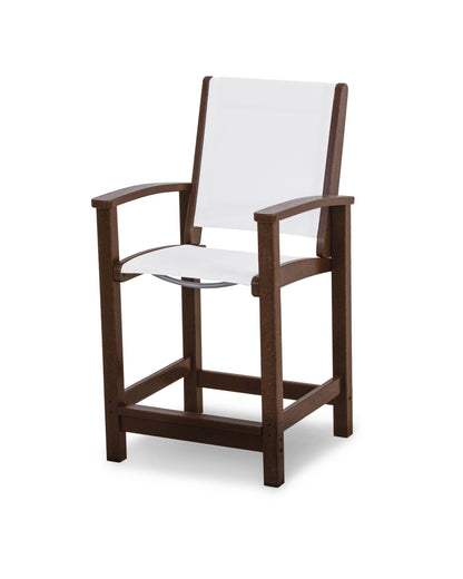 POLYWOOD® Coastal Counter Chair in Mahogany / White Sling