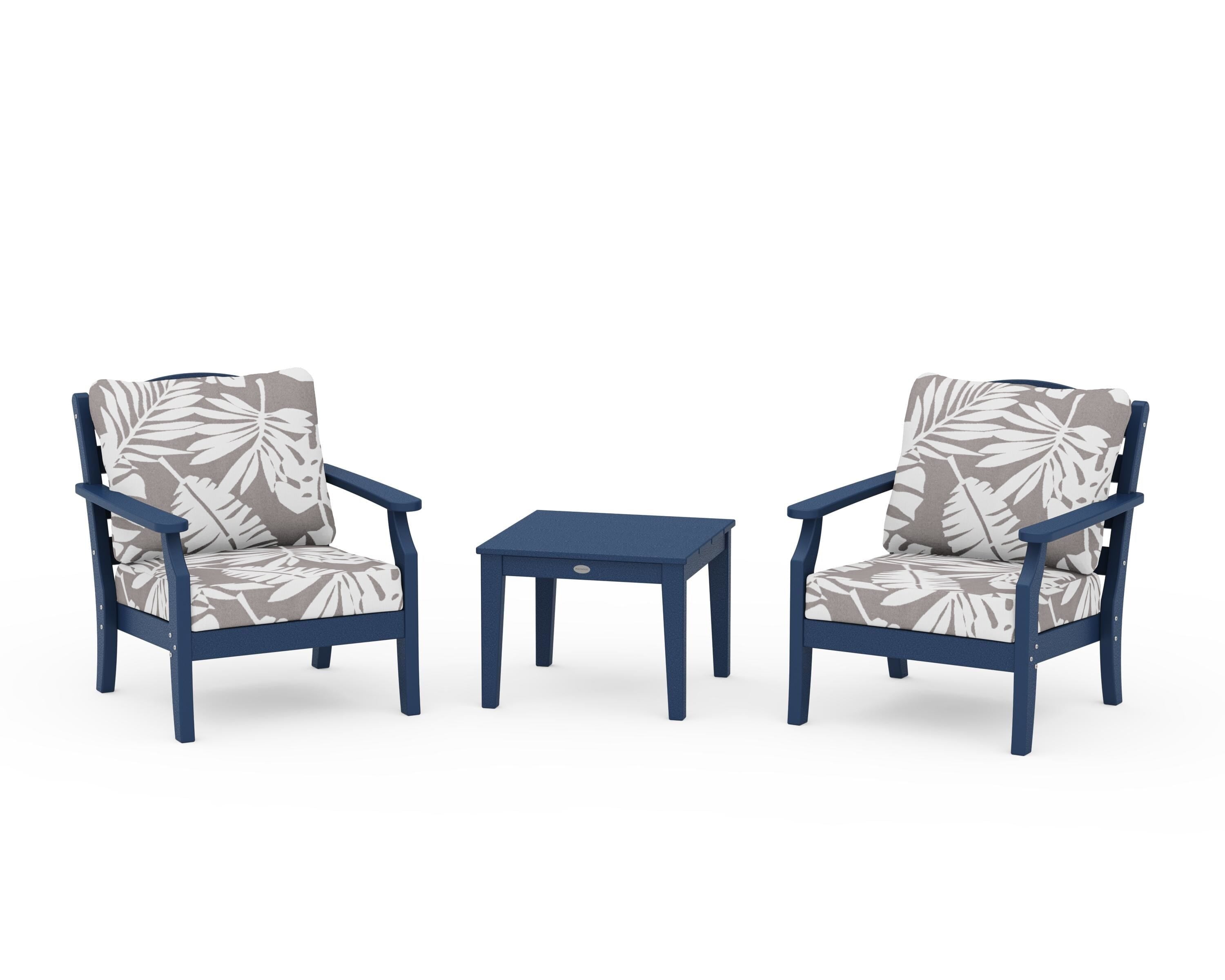 Draper James™ by  POLYWOOD® Savannah 3-Piece Deep Seating Set in Navy / Leaf Grey Mist