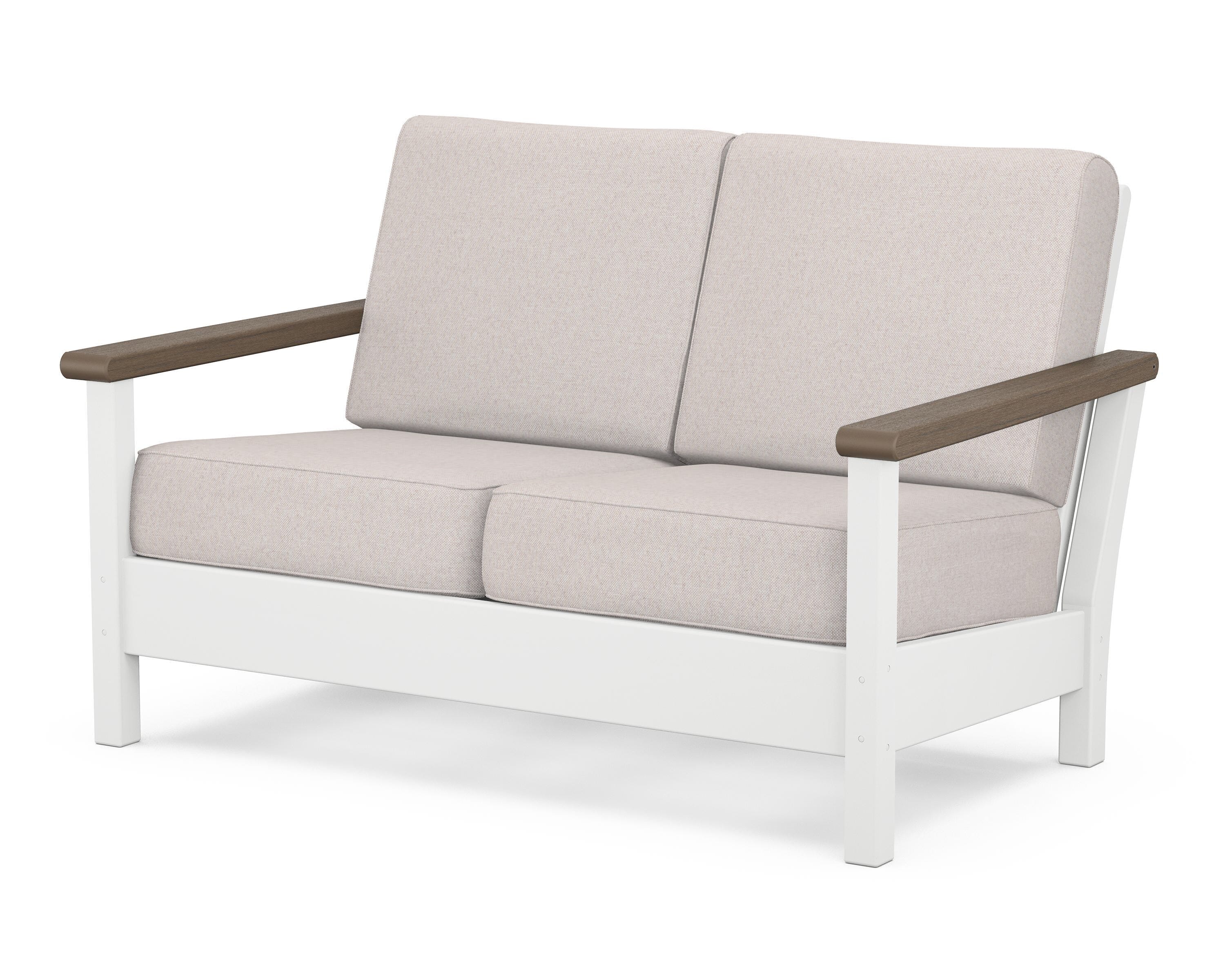 POLYWOOD® Harbour Deep Seating Loveseat in White / Kona / Dune Burlap