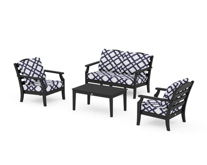 Draper James™ by  POLYWOOD® Savannah 4-Piece Deep Seating Set with Loveseat in Black / Trellis Navy