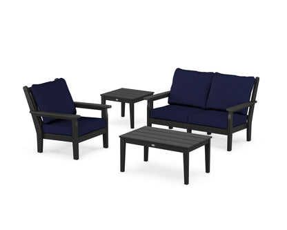 POLYWOOD® Chippendale 4-Piece Deep Seating Set in Black / Navy