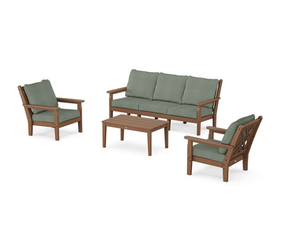 POLYWOOD® Chippendale 4-Piece Deep Seating Set with Sofa in Teak / Cast Sage