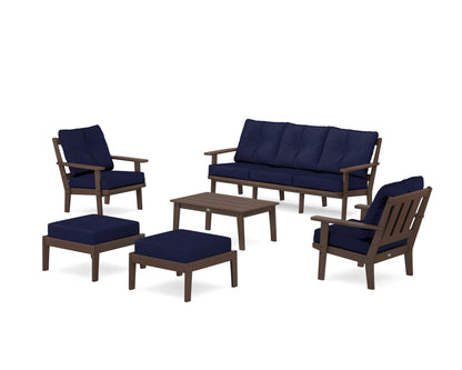 POLYWOOD® Oxford 6-Piece Lounge Sofa Set in Mahogany / Navy